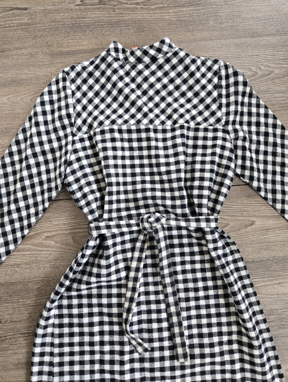 VTG Leslie Belle Canada Gingham Plaid Mock Neck Dress Mod Cottagecore 13/14 - Picture 8 of 9